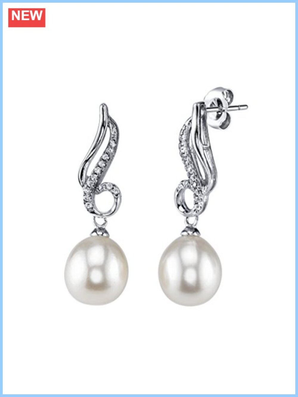 Real Freshwater Pearl Drop Dangle Earrings Sterling Silver 9.0-9.5mm